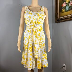 Connected Apparel Yellow Floral Fit To Flare Dress Sleeveless/Tie Dress Size 12